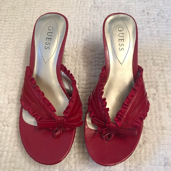 red guess sandals